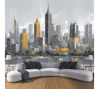 ZISTRCBAO Papier Peint Soie Motif Rue Des Gratte-Ciel, Papier Peint Panoramique Gris, Décoration Murale Paysage Urbain Moderne Pour Salon Chambre Appartement 150x105cm