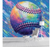 ZISTRCBAO Papier Peint Soie Panoramique Baseball Avec Éclaboussures D'Aquarelle, Thème Sportif Poster Geant Mural Pour Salle Des Enfants Chambre Couloir Peinture Décoration Murale 200x140cm