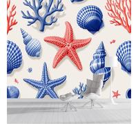 ZISTRCBAO Papier Peint Soie Panoramique Coquillages D'Étoiles De Mer, Animaux Marins À L'Aquarelle Poster Geant Mural Pour Salle Des Enfants Chambre Couloir Peinture Décoration Murale 250x175cm