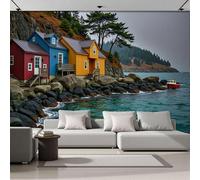 ZISTRCBAO Papier Peint Soie Panoramique Maisons Côtières De Style Européen, Paysages Méditerranéens Poster Geant Mural Pour Salle Des Enfants Chambre Couloir Peinture Décoration Murale 400x280cm