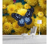 ZISTRCBAO Papier Peint Soie Papillon Chrysanthème Jaune 150x105cm, Papier Peint Panoramique Gros Plan D'Un Animal, Jaune Décoration Murale Pour Salon Chambre Décor Fond TV