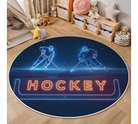 ZISTRCBAO Patinoire De Hockey sur Glace Neon Tapis Rond 60cm, Thème Sportif Tapis Rond Intérieur Doux Antidérapant Lavable en Machine pour Chambre D'ado pour Garçon, Bleu Marine