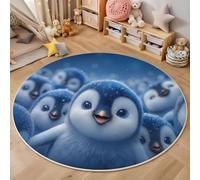 ZISTRCBAO Pingouin De Dessin Animé Tapis Rond 80cm, Animal Mignon Tapis Rond Intérieur Doux Antidérapant Lavable en Machine pour Chambre D'ado pour Garçon, Bleu Foncé