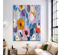 ZISTRCBAO Pivoine Marguerite Impression Sur Toile 30×40 cm Tableau Floral Abstrait Affiche Art Mural Decoration Poster Aesthetic Pour Chambre Salon Je Suis Moderne Sans Cadre, Bleu Clair