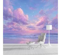 ZISTRCBAO Plage Du Lever Du Soleil Murales Panoramique 400x280cm, Paysages Naturels Paisibles Mural Fond D'écran, Rose Mur De Fond TV Chambre Enfant Papier Peint Poster