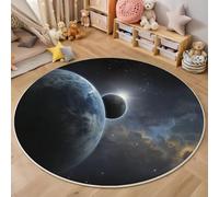 ZISTRCBAO Planète Terre Tapis Rond 80cm, Univers Mystérieux Tapis De Sol Décoration Doux Antidérapant pour Chambre à Coucher Balcon Errasse Salle à Manger Intérieur, Bleu Profond