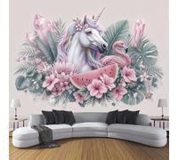 ZISTRCBAO Plante Florale Flamant Cheval Blanc Papier Peint Panoramique 200x140cm, Papier Peint Soie 3D Animal Vintage, Mural Poster Tableaux Muraux Pour Salon Chambre Décoration Murale, Rose