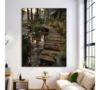 ZISTRCBAO Poster Tableau Impression Toile Pont De Bois Au Ruisseau Forestier Mur Art Toile Peinture Paysages Naturels Ruraux Et Gravures Mur Photos Pour Salon Décor Unframe 60×90 cm