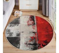 ZISTRCBAO Rayures Aquarelles Rouges Et Grises Tapis Rond Salon 60cm, Abstrait Moderne Antidérapant Poils Courts Tapis De Sol Ronds Décoration, pour Salon Chambre Cuisine Balcon Terrasse, Gris