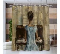 ZISTRCBAO Rideau de Douche Fille Graffiti Piano Partition Tissu Imperméable Lavable avec 12 Crochets Anti Moisissure en Polyester Rideau Douche 180 * 200cm pour Salle de Bain