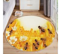ZISTRCBAO Ruche Tapis Rond Antidérapant, Animal Floral Tapis Ronde De Salon Doux Antidérapant pour Décoration Salle à Manger Chambre Canapé (180cm, Jaune)