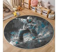 ZISTRCBAO Skieur Tapis Rond Salon 80cm, Thème Sportif Antidérapant Poils Courts Tapis De Sol Ronds Décoration, pour Chambre D'ado pour Garçon, Gris Foncé