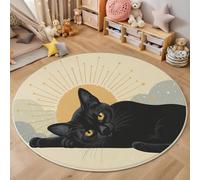 ZISTRCBAO Soleil Nuages Chat Noir Tapis Rond, Lavable Antidérapant Animal De Dessin Animé Simple Tapis pour Chambre d'enfant Salle De Jeux Chambre D'adolescent, 160cm