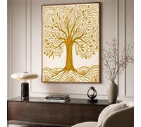 ZISTRCBAO Tableaux Decoratifs Muraux Arbre De La Ligne Dorée 80×120 cm, Impression Sur Toile Résumé Moderne, Décoration Murale Pour Salon, Chambre, Cuisine, Or