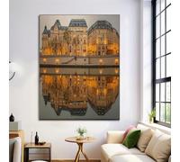 ZISTRCBAO Tableaux Decoratifs Muraux Reflets Seine Paris 50×70 cm, Impression Sur Toile Représentation Réaliste De L'Architecture Européenne, Décoration Murale Pour Salon, Chambre, Cuisine