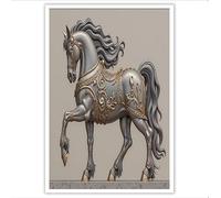 ZISTRCBAO Tableaux Sur Toile Cheval De Guerre Blindé Sculpté, Tableau Decoration Murale Image Impression Sur Toile Animal En Relief Métallique Pour Salon Chambre Cuisine 80×120 cm