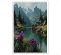 ZISTRCBAO Tableaux Sur Toile Vallée Lac Fleurs D'Iris, Tableau Decoration Murale Image Impression Sur Toile Paysage Naturaliste Pour Salon Chambre Cuisine 30×40 cm