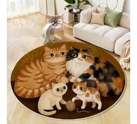 ZISTRCBAO Tapis Chat Roux Chat Calico Rond 60cm Animaux De Compagnie Guérisseurs Rétro Antidérapants Salon Lavables Tapis Ronds à Poils Courts Ronds Doux Jaune Moutarde pour Salon Chambre à Coucher