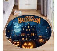 ZISTRCBAO Tapis Rond 100cm Lanternes Citrouilles Châteaux | Antidérapant, Lavable, Rund Tapis Halloween Sombre Doux à Poils Ras, Résistant Aux Taches Et à La Décoloration, pour Salon Et Chambre
