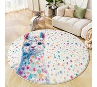 ZISTRCBAO Tapis Rond Alpaga À Pois, Graffiti Aquarelle Animal Tapis Rond De Foyer D'entrée Lavable Antidérapant pour Salon Chambre Cuisine Balcon Bureau (180cm, Multicolore)
