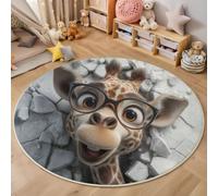 ZISTRCBAO Tapis Rond Art des Illusions D'Optique 3D Salon 100cm | Trou dans Le Mur Girafe, Lavable Poils Courts Doux Tapis Canapé Convertible Table Chambre D’Enfant Nurserie Décoration Maison