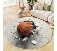 ZISTRCBAO Tapis Rond Basketball 3D Dynamique, Effet De Destruction De Mur Réaliste en 3D Tapis Rond De Foyer D'entrée Lavable Antidérapant pour Salon Chambre Cuisine Balcon Bureau (180cm, Blanc)