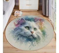 ZISTRCBAO Tapis Rond Chat Blanc Aquarelle, Portrait d'animal Tapis Rond De Foyer D'entrée Lavable Antidérapant pour Salon Chambre Cuisine Balcon Bureau (60cm, Multicolore)