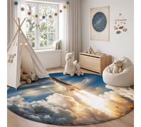 ZISTRCBAO Tapis Rond Ciel Bleu Navette Spatiale 80cm | Thème De l'espace Photographique Rond Tapis Doux Résistant, Lavable Antidérapant pour Chambre à Coucher Salle à Manger