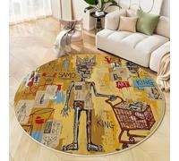 ZISTRCBAO Tapis Rond Couronne Crâne Chariot pour Chambre à Coucher, Style Graffiti De Rue Tapis Rond Antidérapant Poils Ras Et Doux pour Chambre à Coucher Cuisine Salon Maison (120cm, Jaune)