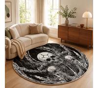 ZISTRCBAO Tapis Rond Crâne Symbole De Sorcellerie Salon Chambre 120cm | Poils Courts, Style Gothique Sombre, Super Doux, Lavable Et Antidérapant Tapis Rond pour Chambre D’Enfant, Salle à Manger, Noir