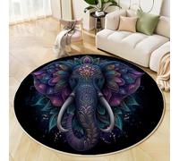 ZISTRCBAO Tapis Rond Éléphant De Fleur Mandala, Animaux Vintage Tapis Rond De Foyer D'entrée Lavable Antidérapant pour Salon Chambre Cuisine Balcon Bureau (180cm, Multicolore)