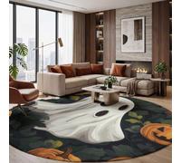 ZISTRCBAO Tapis Rond Fantômes Lanternes Citrouilles Feuilles Vertes Salon Chambre 60cm | Poils Courts, Halloween Guérisseur, Super Doux, Lavable Et Antidérapant Tapis Rond pour Salle à Manger, Vert