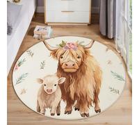 ZISTRCBAO Tapis Rond Fleurs en Relief, Animaux À L'Aquarelle Lavable en Machine pour Salon Tapis De Sol Décoration pour Chambre Cuisine Balcon Terrasse Salon Salle à Manger (120cm, Brun Clair)