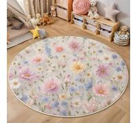 ZISTRCBAO Tapis Rond Fleurs Roses Et Jaunes, Style Aquarelle Tapis Rond De Foyer D'entrée Lavable Antidérapant pour Chambre D'ado pour Garçon (180cm, Rose)