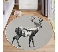 ZISTRCBAO Tapis Rond Forêt De Silhouettes De Cerfs, Minimalisme Tapis Rond De Foyer D'entrée Lavable Antidérapant pour Salon Chambre Cuisine Balcon Bureau (120cm, Gris)