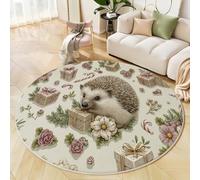 ZISTRCBAO Tapis Rond Hérisson des Pins 180cm, Cercle Tapis Doux Animal De Dessin Animé Mignon pour Les Zones Très Fréquentées dans Le Salon Et La Chambre, Brun