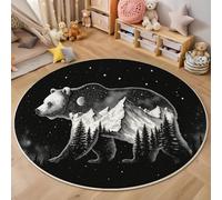 ZISTRCBAO Tapis Rond Montagnes Ours Silhouette, Minimalisme Tapis Rond De Foyer D'entrée Lavable Antidérapant pour Salon Chambre Cuisine Balcon Bureau (100cm, Noir)