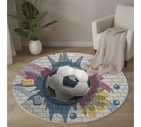 ZISTRCBAO Tapis Rond Mur De Briques Football 180cm, Art Graffiti Rétro Tapis De Sol Décoration Antidérapant Doux Bords Cousus Lavable Bureau Intérieur Décorer