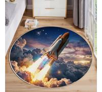 ZISTRCBAO Tapis Rond Navette Spatiale Ciel Étoilé 80cm | Réalisme des Voyages Spatiaux Rond Tapis Doux Résistant, Lavable Antidérapant pour Chambre à Coucher Salle à Manger