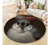 ZISTRCBAO Tapis Rond Oiseau Portant Un Chapeau De Clown 160cm, Peinture À l'huile Rétro Animal Tapis De Sol Décoration Antidérapant Doux Bords Cousus Lavable Bureau Intérieur Décorer