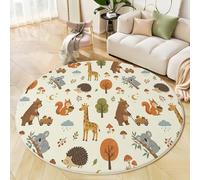 ZISTRCBAO Tapis Rond Ours Écureuil Girafe 80cm, Animaux De Dessin Animé Mignons Tapis De Sol Décoration Antidérapant Doux Bords Cousus Lavable Bureau Intérieur Décorer