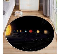 ZISTRCBAO Tapis Rond Planètes du Système Solaire pour Chambre à Coucher, Univers De Dessin Animé Tapis Rond Antidérapant Poils Ras Et Doux pour Chambre à Coucher Cuisine Salon Maison (160cm, Noir)