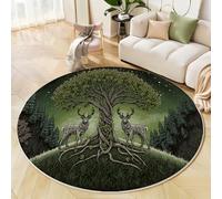 ZISTRCBAO Tapis Rond Poil Bas Lavable 100cm - Cerf Arbre De Vie Style De La Mythologie Nordique - Tapis De Sol Doux Et Antidérapant pour Salon, Couloir, Salle D'étude, Décorations Intérieures