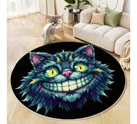 ZISTRCBAO Tapis Rond Poil Bas Lavable 100cm - Chat Souriant Animal De Dessin Animé Abstrait - Tapis De Sol Doux Et Antidérapant pour Salon, Couloir, Salle D'étude, Décorations Intérieures