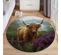 ZISTRCBAO Tapis Rond Prairies Bovines des Hautes Terres Écossaises, Animal Vintage Tapis Rond De Foyer D'entrée Lavable Antidérapant pour Salon Chambre Cuisine Balcon Bureau (180cm, Brun)