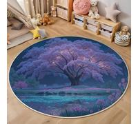 ZISTRCBAO Tapis Rond Rivière De l'arbre À Feuilles Pourpres, Style Dessin Animé Onirique Tapis Rond De Foyer D'entrée Lavable Antidérapant pour Chambre D'ado pour Garçon (160cm, Violet)