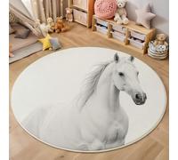 ZISTRCBAO Tapis Rond Salon 100cm Portrait en Pied d'un Cheval Blanc, Lavable Réalisme Animal Tapis De Sol Décoration Antidérapant pour Chambre Cuisine Terrasse Salle à Manger Intérieur