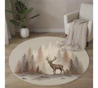 ZISTRCBAO Tapis Rond Salon 160cm Forêt De Pins Élans, Lavable Minimalisme Nordique Tapis De Sol Décoration Antidérapant pour Chambre Cuisine Terrasse Salle à Manger Intérieur