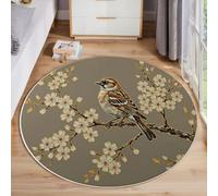 ZISTRCBAO Tapis Rond Salon 180cm Branches Fleuries Moineaux, Lavable Motifs Animaux Vintage Tapis De Sol Décoration Antidérapant pour Chambre Cuisine Terrasse Salle à Manger Intérieur