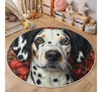 ZISTRCBAO Tapis Rond Salon Dalmatien Floral 120cm, Portrait Animalier Tapis De Salon Rond à Poils Courts, Blanc Moquette Antidérapant Lavable en Machine pour Chambre Balcon Terrasse